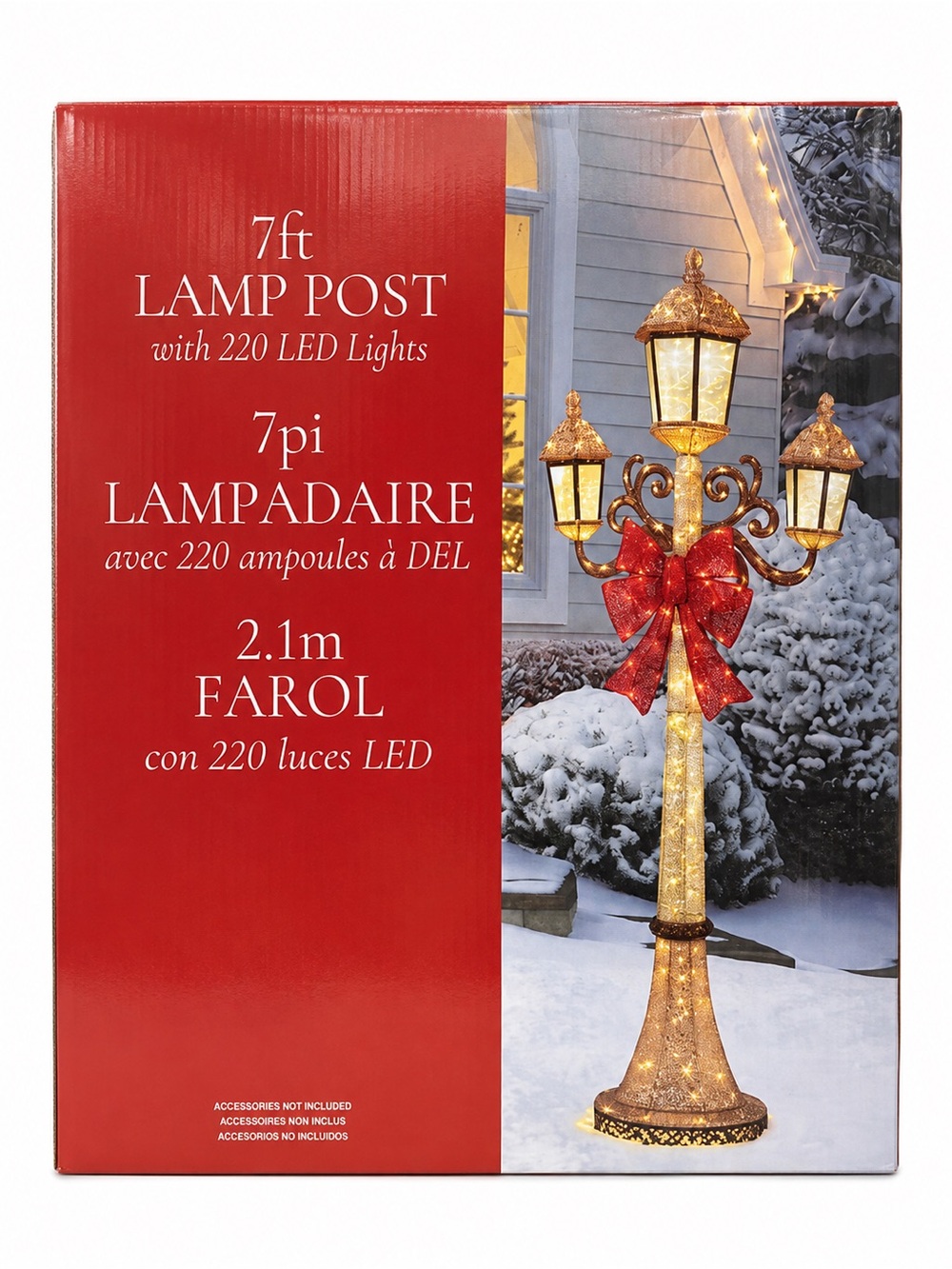 7ft Gold LED Lamp Post with Red Bow - Holiday Decor